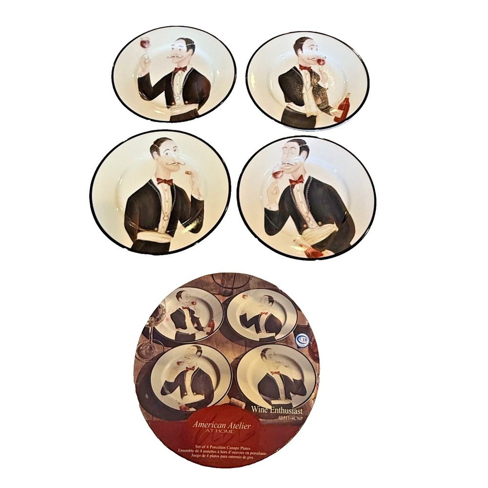 American Atelier At Home Set of 4 6.5" Porcelain Canape Plates Wine‎ Enthusiast